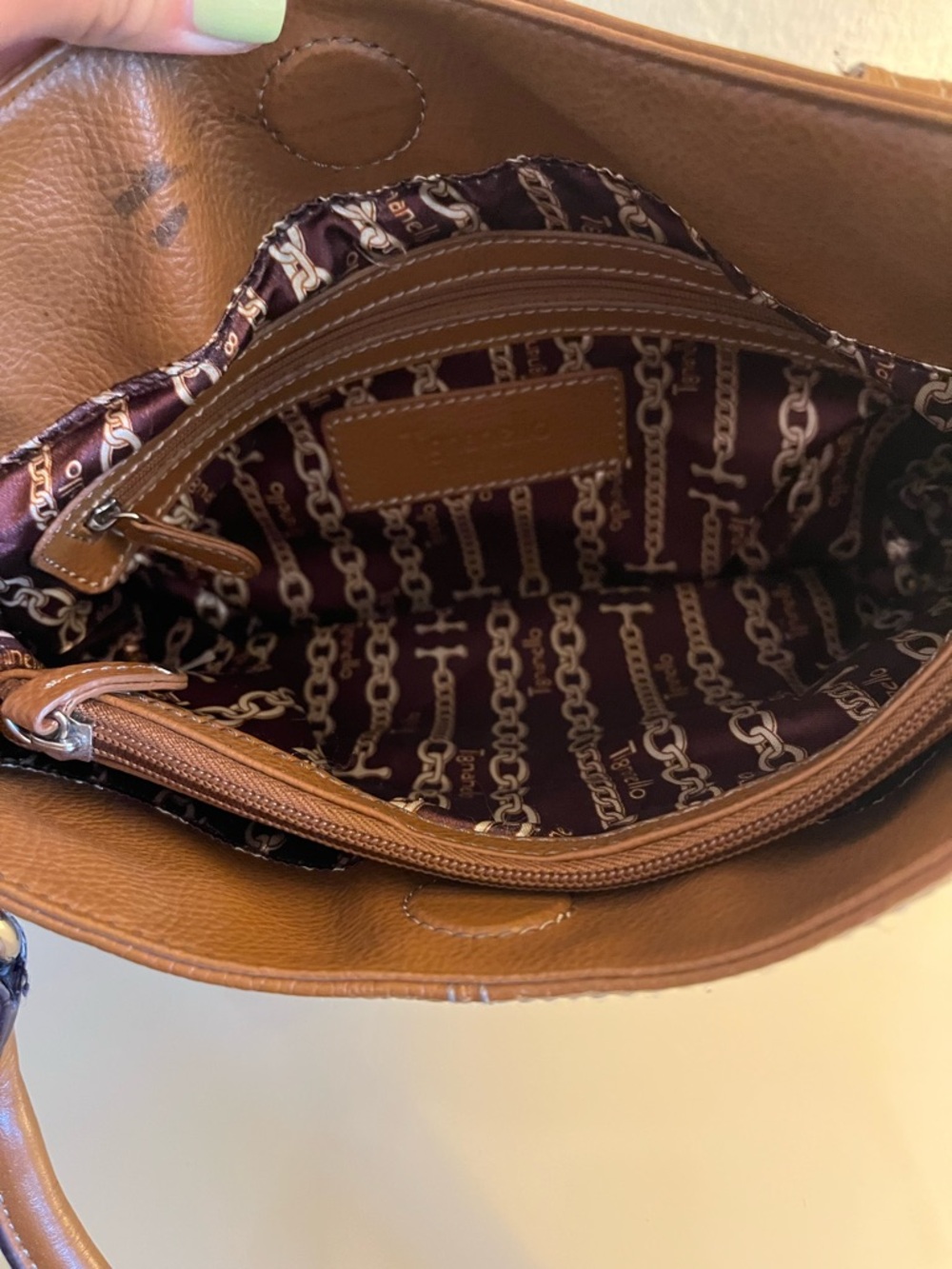 Tignanello Cognac Pebbled Leather Shoulder Bag - Picture 4 of 6